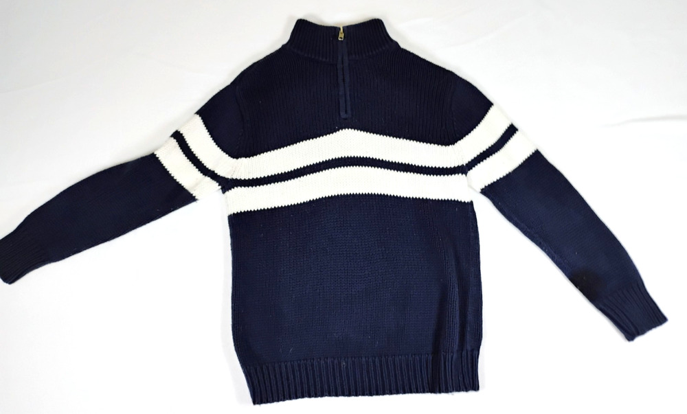 Old Navy Boys 6 7 Cotton Knit Sweater 1/4 Zip Blue White Stripe Preppy Classic